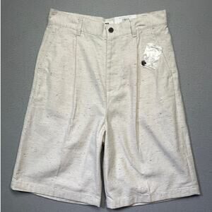 Mode of One Men's Oversized Speckled Textured Shorts, Ecru Donegal 31 $60